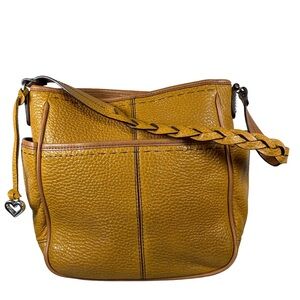 Brighton Mustard Yellow Leather Shoulder Bag braided hobo large purse boho tan